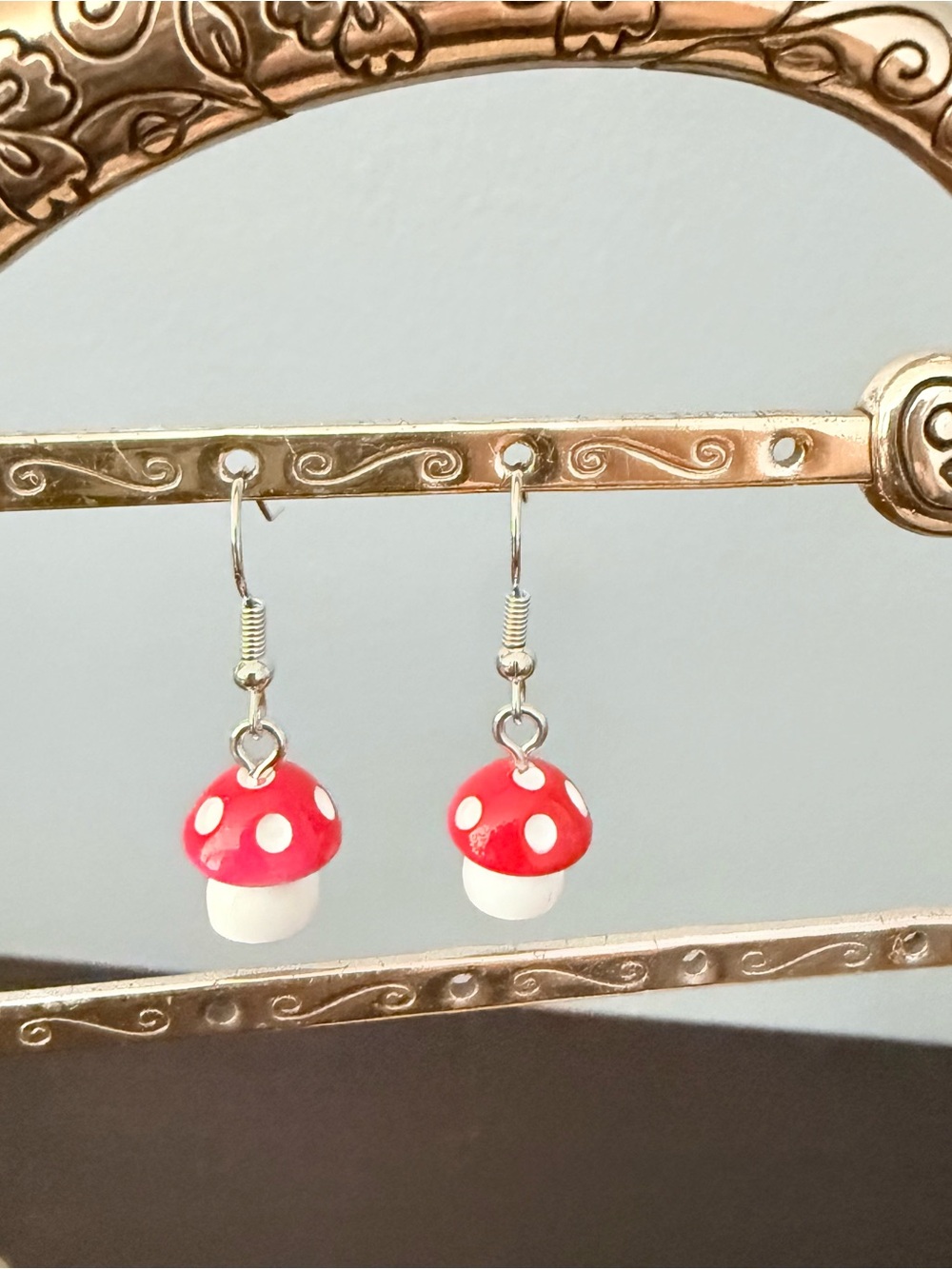 Red Mushroom Dangle Earrings for Kids - Cute Spot Design